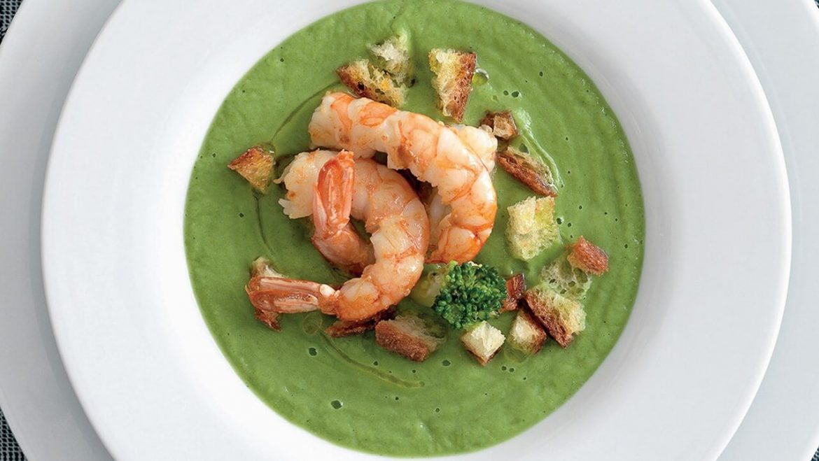 Broccoli Suppe mit Garnelen