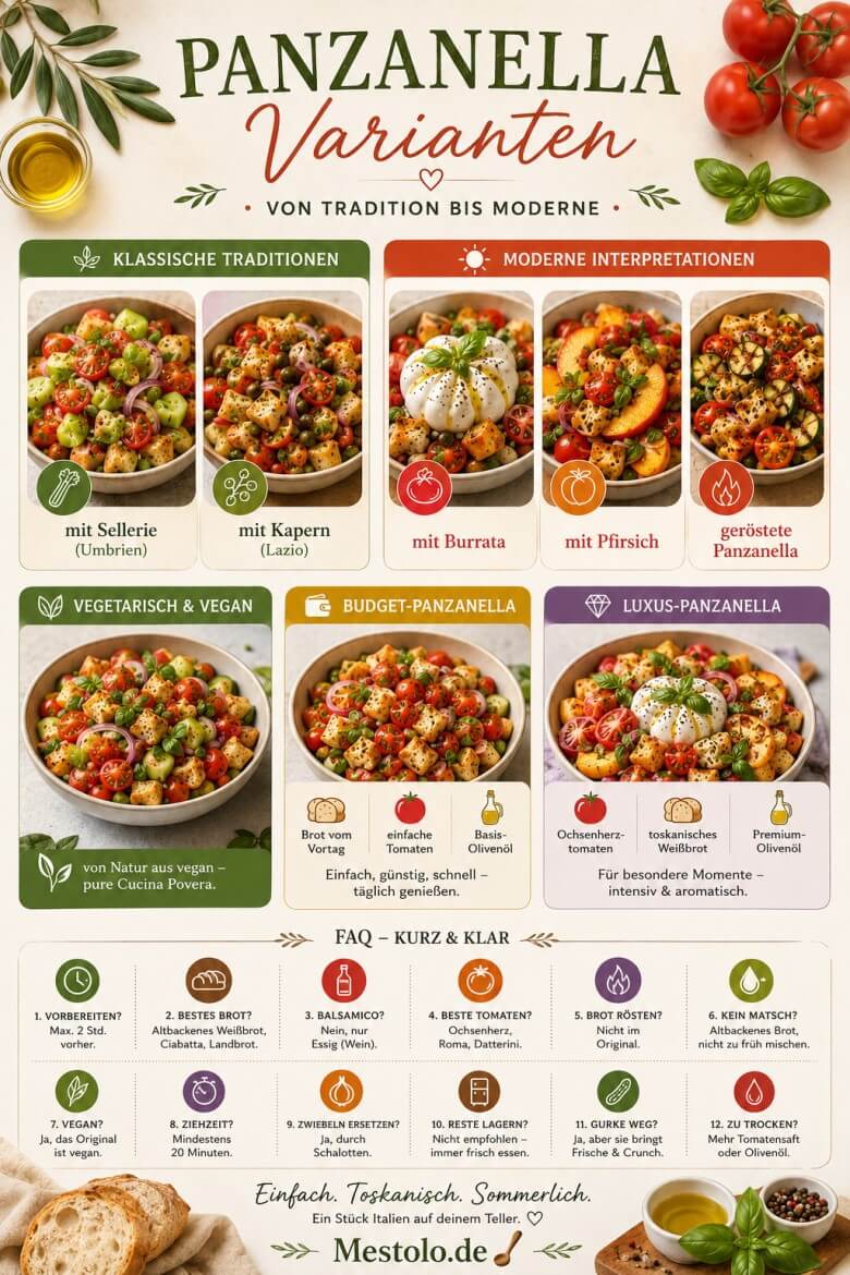 Traditionelle und moderne Varianten des Panzanella Brotsalats