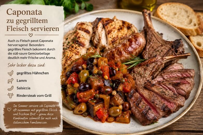 Caponata mit gegrilltem Fleisch