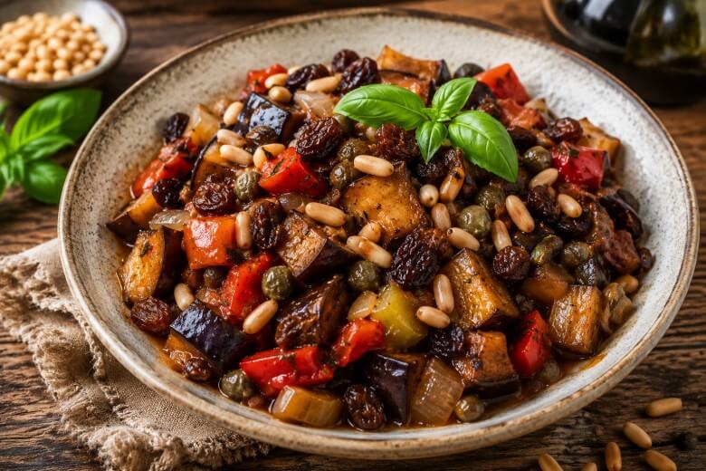 Caponata Rezept mit Pinienkernen und Rosinen