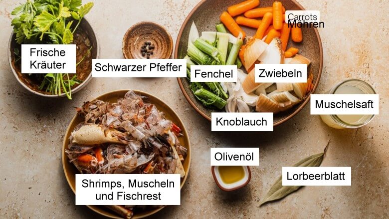 Zutaten für einen Fischfond