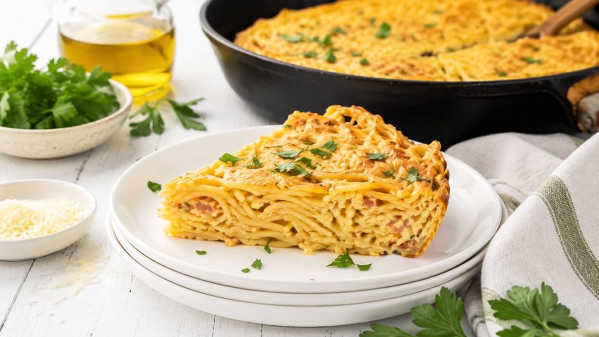 Authentische neapolitanische Frittata di Pasta, goldbraun gebraten, außen knusprig und innen saftig – ein Klassiker der Cucina Povera und italienischen Resteküche.