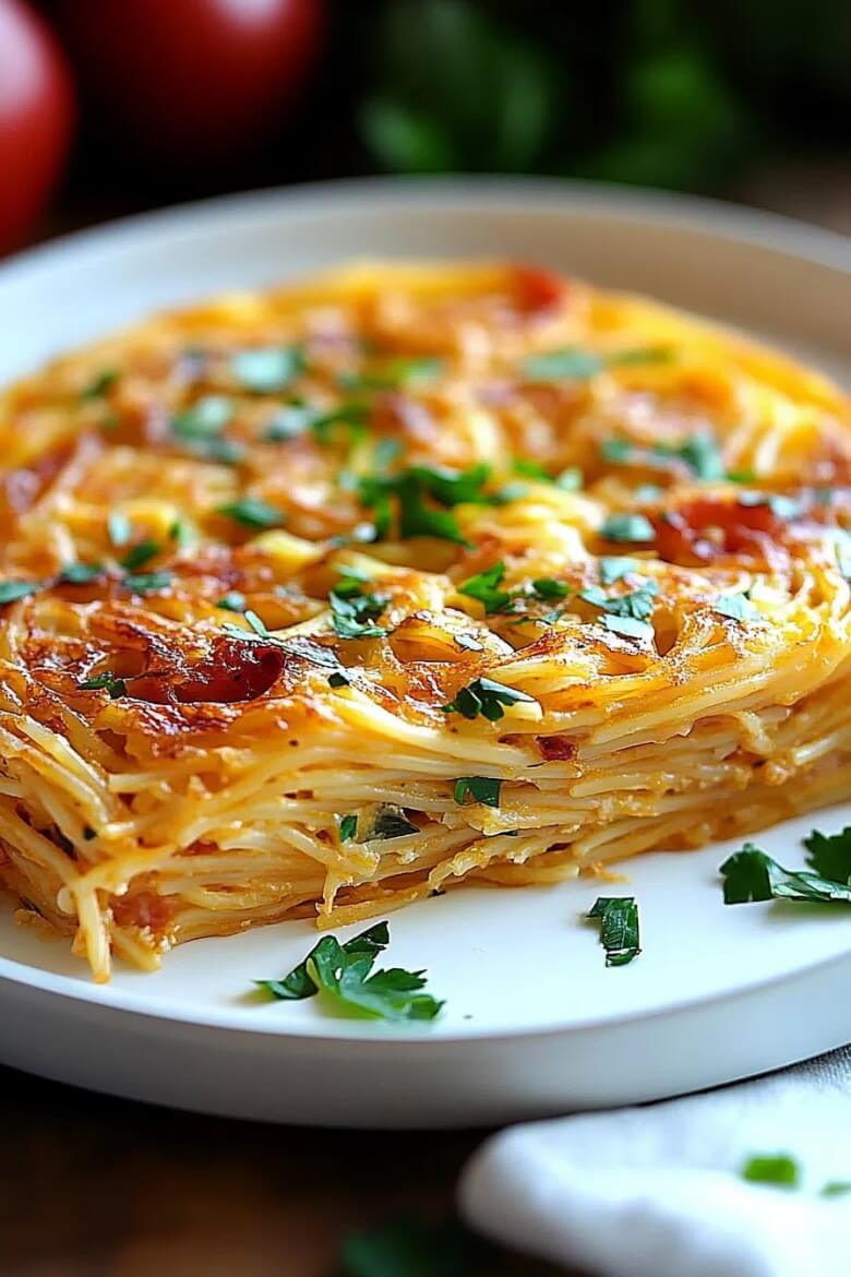 Authentische neapolitanische Frittata di Pasta, goldbraun gebraten, außen knusprig und innen saftig – ein Klassiker der Cucina Povera und italienischen Resteküche.