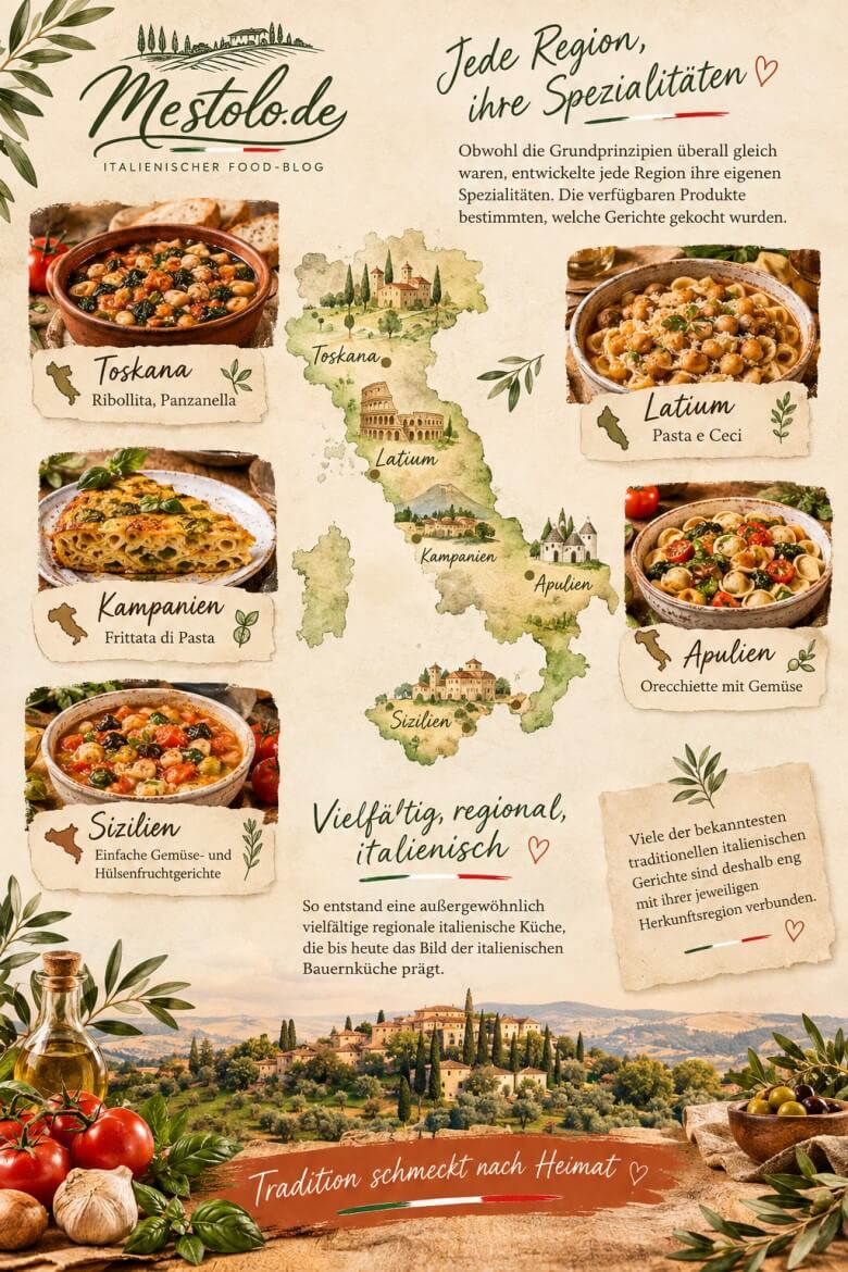 Regionale Gerichte der Cucina Povera aus Toskana, Kampanien, Latium und Sizilien