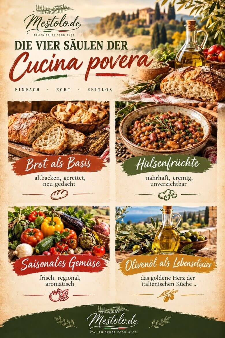 Prinzipien der Cucina Povera wie Nachhaltigkeit und Kochen mit wenigen Zutaten