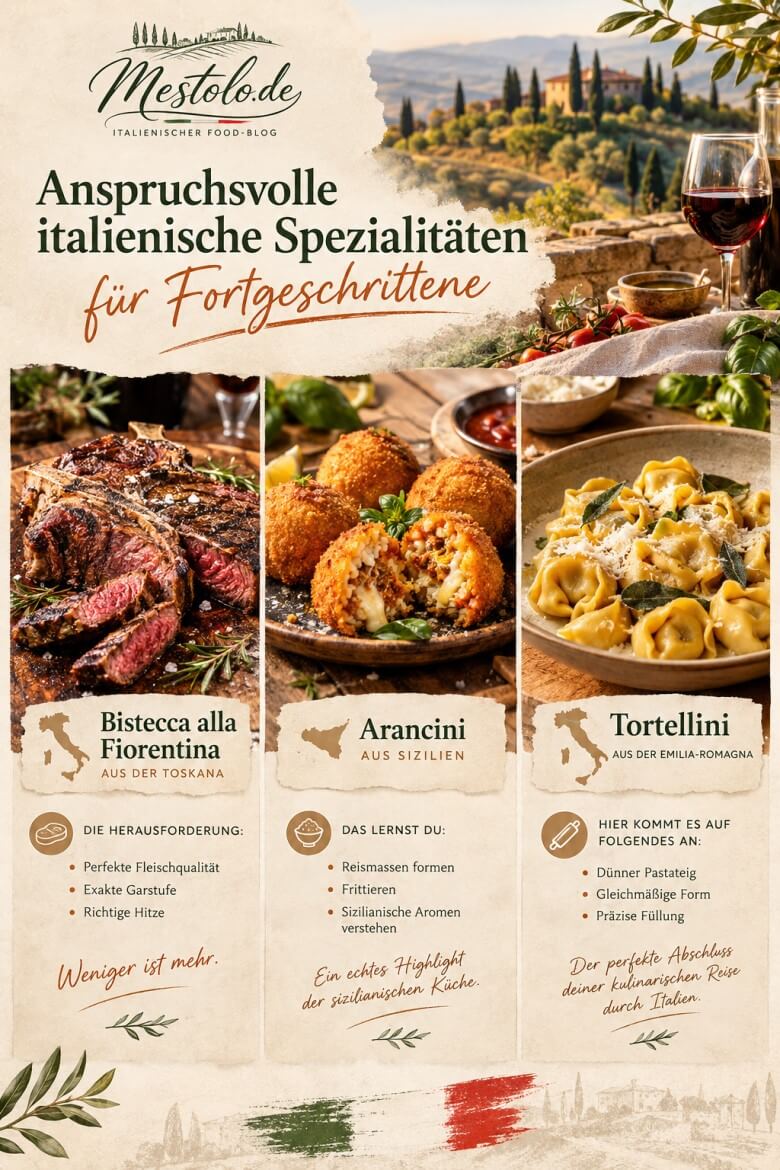 Fortgeschrittene italienische Rezepte mit Arancini, Tortellini und Bistecca Fiorentina aus der italienischen Regionalküche