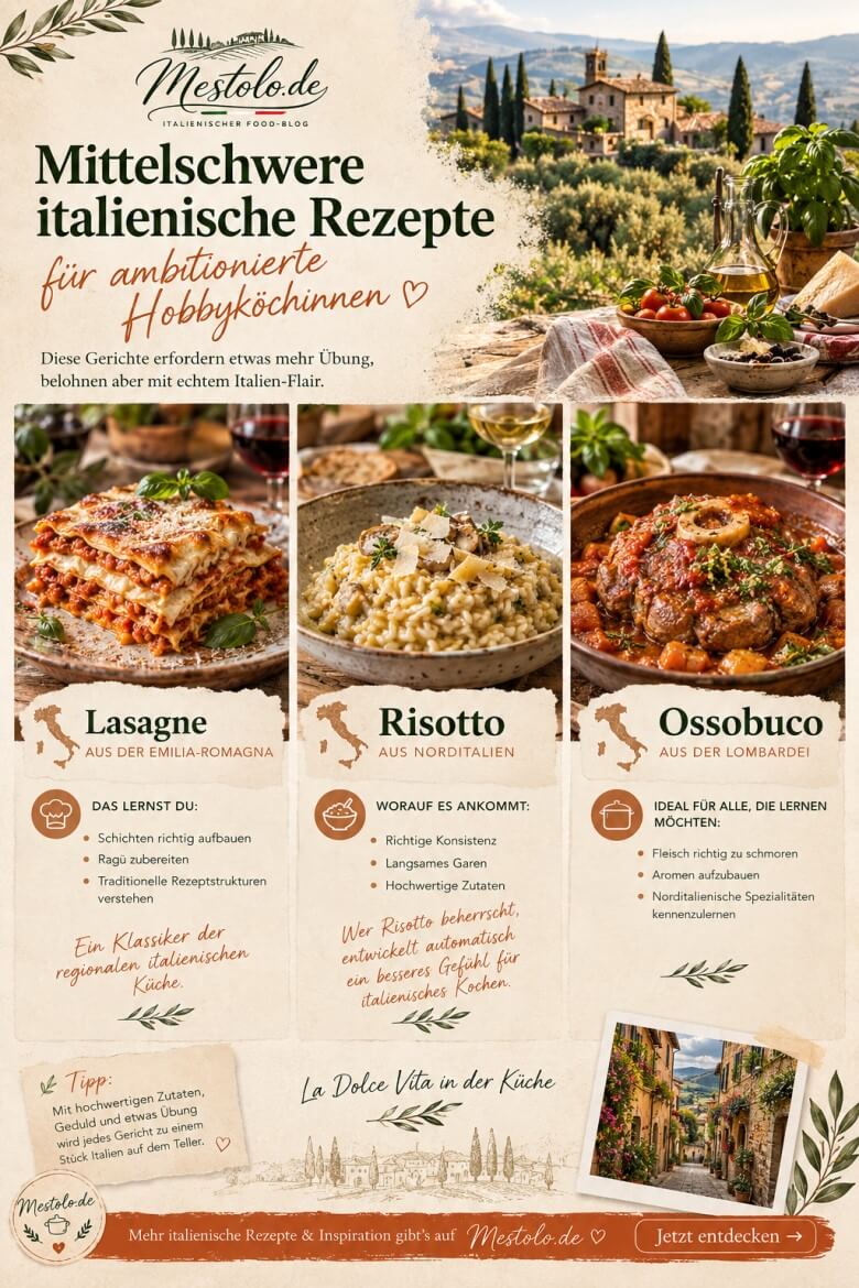 Mittelschwere italienische Rezepte wie Lasagne, Risotto und Ossobuco für ambitionierte Hobbyköche