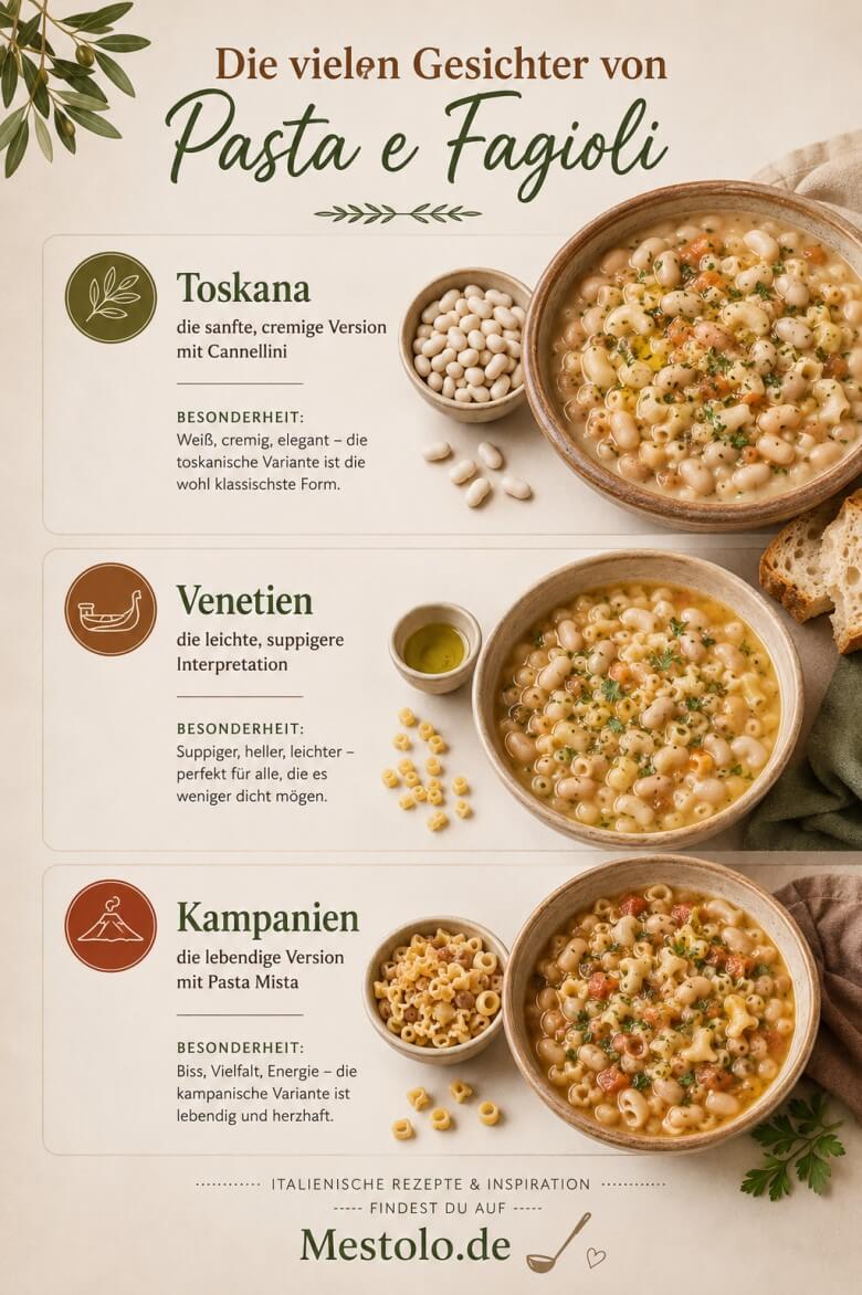 Verschiedene Varianten der Pasta e Fagioli