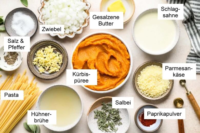 Pasta mit Kürbis - Zutaten
