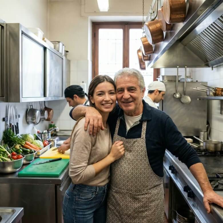 Mein Onkel und ich in unserer Tratorria in Florenz
