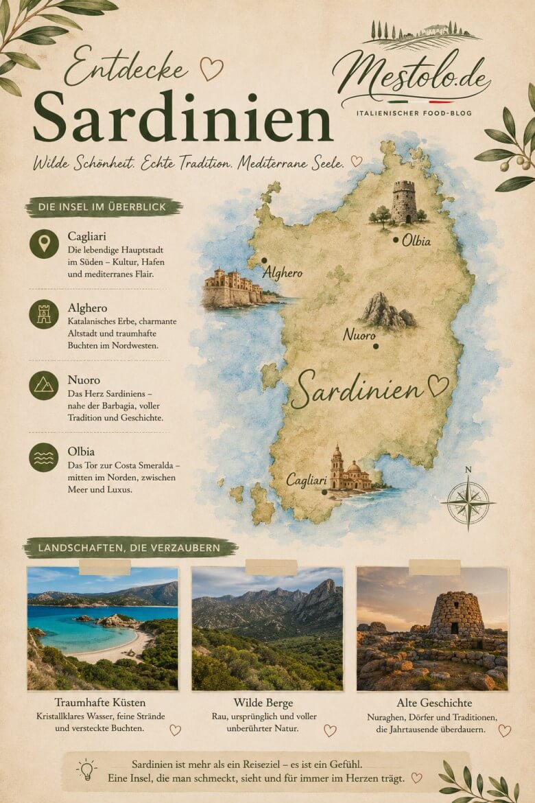 Karte der Regionen Sardiniens – Barbagia, Ogliastra, Gallura