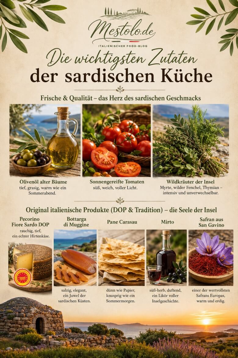 Zutaten der sardischen Küche – Pecorino, Bottarga, Pane Carasau, Safran