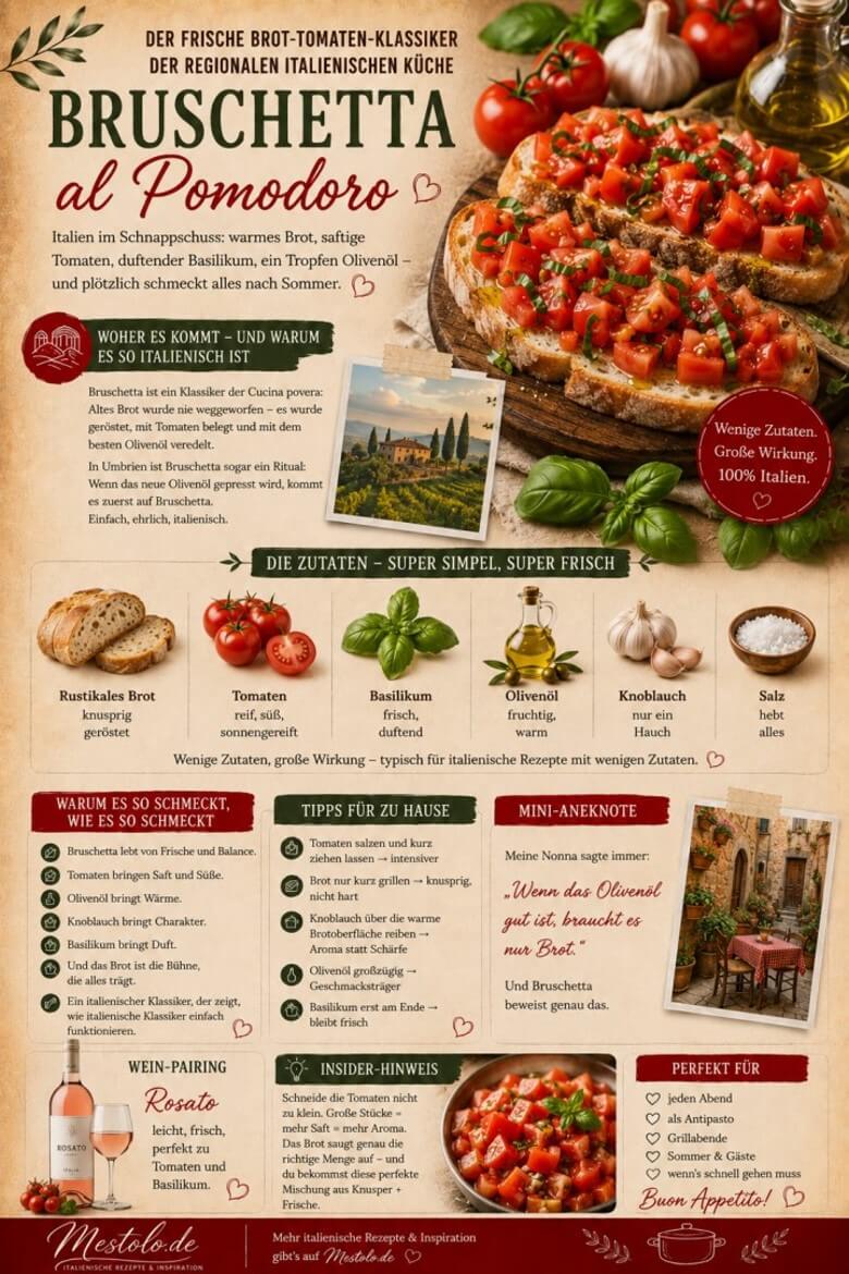 Bruschetta al Pomodoro mit Tomaten, Basilikum und knusprigem Brot – italienischer Sommerklassiker
