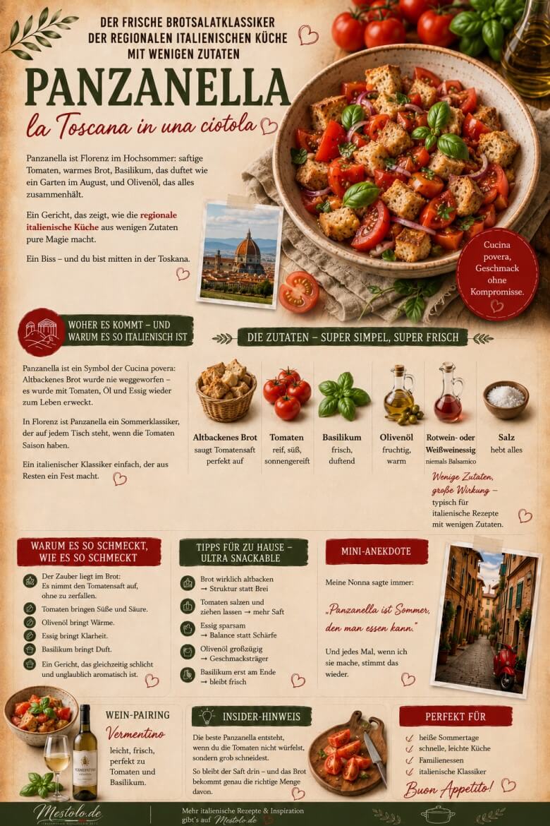 Panzanella Brotsalat mit Tomaten, Basilikum und Olivenöl – toskanischer Sommerkklassiker