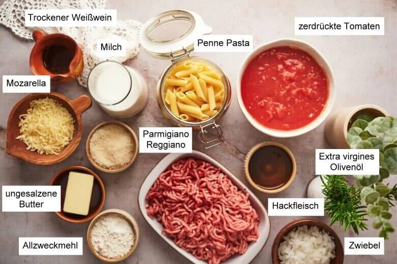 Zutaten überbackene Penne